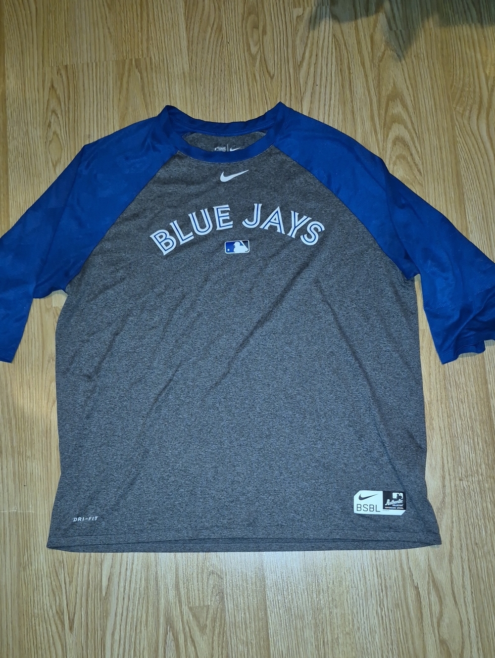 Nike Blue Jays Men's Dri Fit 3/4 Sleeve - Royal Blue/Grey Size Xxl
